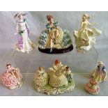 A collection of seven various figurines, to include: The Harpist titled Siobhan Ireland,