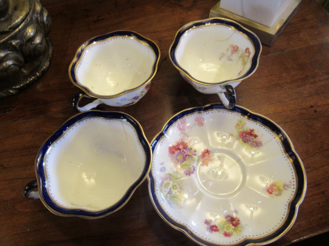 A Victorian part-Crescent Ware tea service, with flower decoration, gilt and blue border, - Image 3 of 3