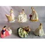 A collection of six Royal Doulton figurines, Pauline HN2441, The Bedtime Story HN2059,