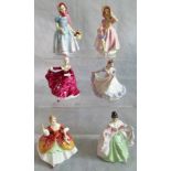 A collection of six Royal Doulton figures, Ninette HN3215, Babie HN2121, Kirsty HN3213,