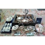 A cased set of silver plated goblets, together with a quantity of plated wares to include: tazza,