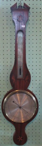 A 19th century mahogany banjo barometer, the silvered dial bearing the inscription J Aprile,