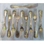 Ten silver table forks, Edinburgh 1818,