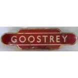 A 20th century enamel British Railways totem sign 'Goostrey'.