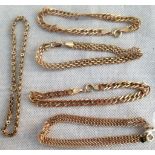 Five assorted 9ct gold link bracelets. Condition Report: All 9ct gold - 18.