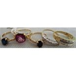 Three single stone gem set rings,