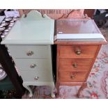 A pair of three drawer bedside cabinets on pad feet.