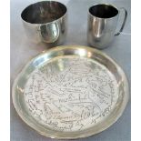 A silver salver with facsimile signatures inscribed 1902-1920 having rugby connections,