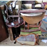 A quantity of miscellaneous furniture, to include: two tripod tables, small oak gateleg table,