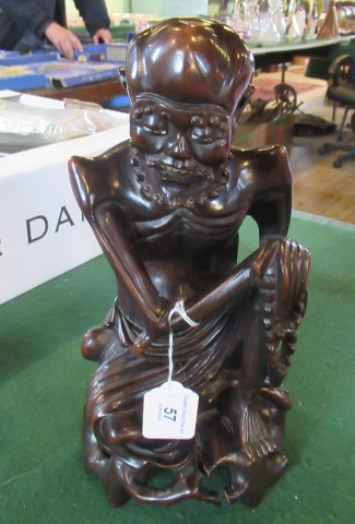 A 20th century carved hardwood figure of a Chinese emaciated Luohan. - Image 2 of 6