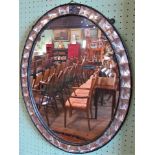 An 19th century Irish oval wall mirror, with central plate and prism cut glass stud edging.