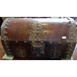 A 19th century oak and brass bound dome top Indian marriage chest.