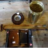 An Edwardian Tunbridge Ware inlaid jewellery box, together with an aneroid barometer,