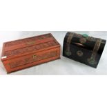 A 19th century bound elm tea caddy, together with a carved oak humidor.