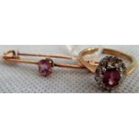 A pink tourmaline and diamond cluster ring,