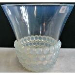 R Lalique, a clear and opalescent glass vase with moulded base, signed.