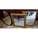 A gilt framed wall mirror, together with two further mirrors.