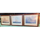 A set of three framed and glazed prints of the Americas Cup.