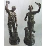 Two early 20th century spelter figures, a young lady depicting the scientific arts,