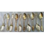 Nine silver tablespoons, Edinburgh 1818, together with one similar, London 1865,