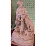 A 19th century Parian Ware figural group, modelled as a young man in britches,