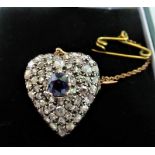 A mid-Victorian sapphire and diamond heart shaped brooch,