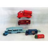 A Tri-ang push-along Shell tanker, together with a Dinky Super toy Pullman car transporter no.