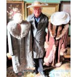 A lady's leather coat, together with two lady's suede coats and a quantity of hats.