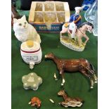 A 19th century Staffordshire flatback 'Sir Colin Campbell', together with a Beswick cat,