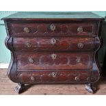 An 18th century and later carved oak bombe fronted commode chest,