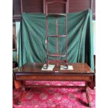 A reproduction mahogany drop-flap coffee table, together with a three tier cake stand.