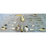 A quantity of English Georgian and Victorian silver spoons and forks, various makers,