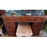 A Victorian mahogany nine drawer pedestal desk.