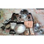 A quantity of silver plate, to include: tazza, tea set and assorted flatware.