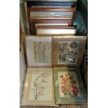 A quantity of miscellaneous prints and watercolours, to include: floral scenes, seascapes,