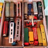 Two boxes of play worn Dinky and Corgi vehicles, to include: Dinky Auto Service car transporter,