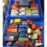 Two boxes of miscellaneous die-cast toys, to include: two Scammell heavy haulage lorries by Corgi,