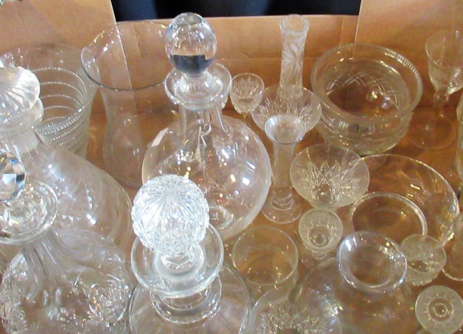 A quantity of miscellaneous glassware, to include: ship's decanter, three further decanters,