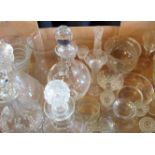 A quantity of miscellaneous glassware, to include: ship's decanter, three further decanters,