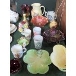 A quantity of miscellaneous china and glass, to include: 20th century hand painted jug stamped JB,