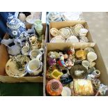 Two boxes of miscellaneous china, to include: tea services, Continental figurines, cottageware,