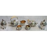 A seven piece silver tea service, to include: two teapots, coffee pot, water jug,