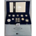 A box set of the 2000 Millenium silver coin collection from one pence to five pounds, including: 1d,