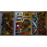 Three boxes of miscellaneous toys, to include: play worn Dinky toys,