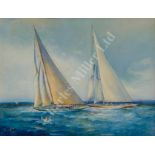 ARR WILLIAM E. POWELL (BRITISH, 1878-1955) - 'Shamrock V' and 'Enterprise' racing off Cowes