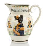 A 19TH CENTURY ADMIRAL NELSON/CAPTAIN BERRY COMMEMORATIVE POTTERY JUG, CIRCA 1820