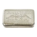 A PRESENTATION SILVER SNUFF BOX, CIRCA 1835