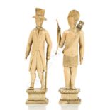 TWO EARLY 19TH CENTURY NAPOLEONIC PRISONER-OF-WAR BONE STATUETTES