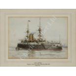 ALMA CULL (BRITISH, 1880-1931) - A study of the Majestic class battleship H.M.S. 'Jupiter'