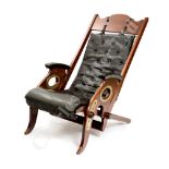 A FINE EDWARDIAN ADJUSTABLE DECK CHAIR FOR A STEAM YACHT